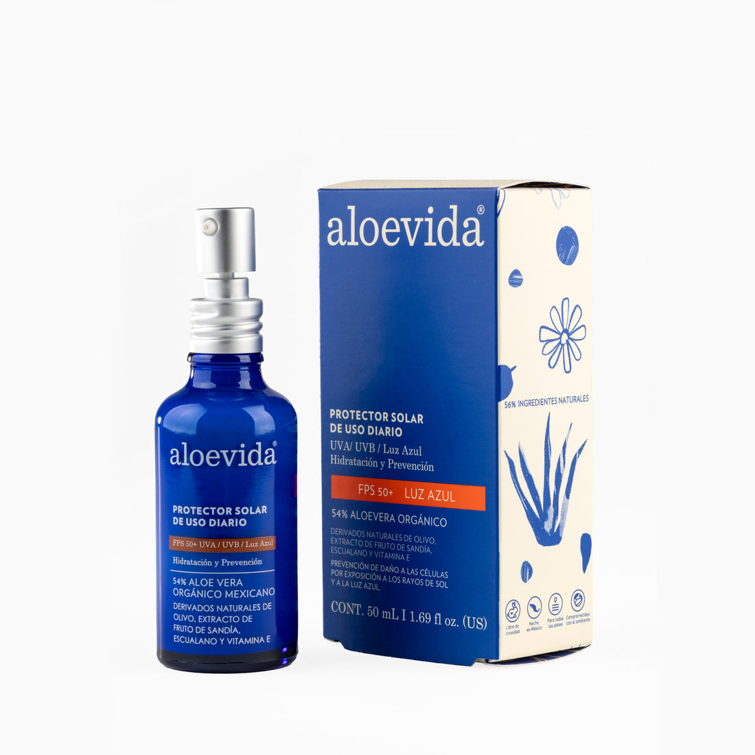 Protector  Solar Uso diario FPS50 UVB+UVA 65% Aloe Vera Orgánico 50 mL