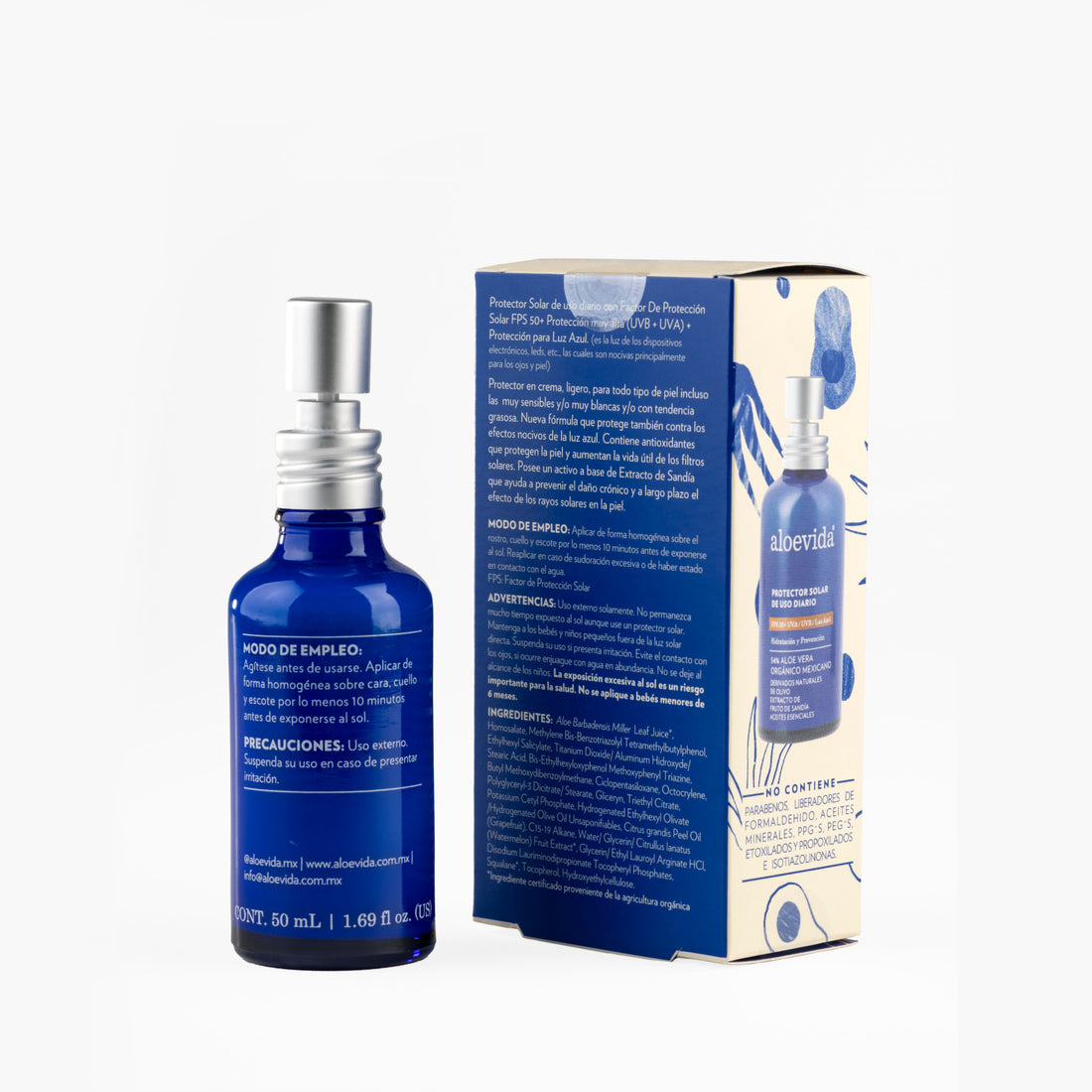 Protector  Solar Uso diario FPS50 UVB+UVA 65% Aloe Vera Orgánico 50 mL